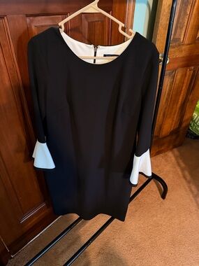 Tommy Hilfigure Classic Black Shift Dress with White Bell Cuffs